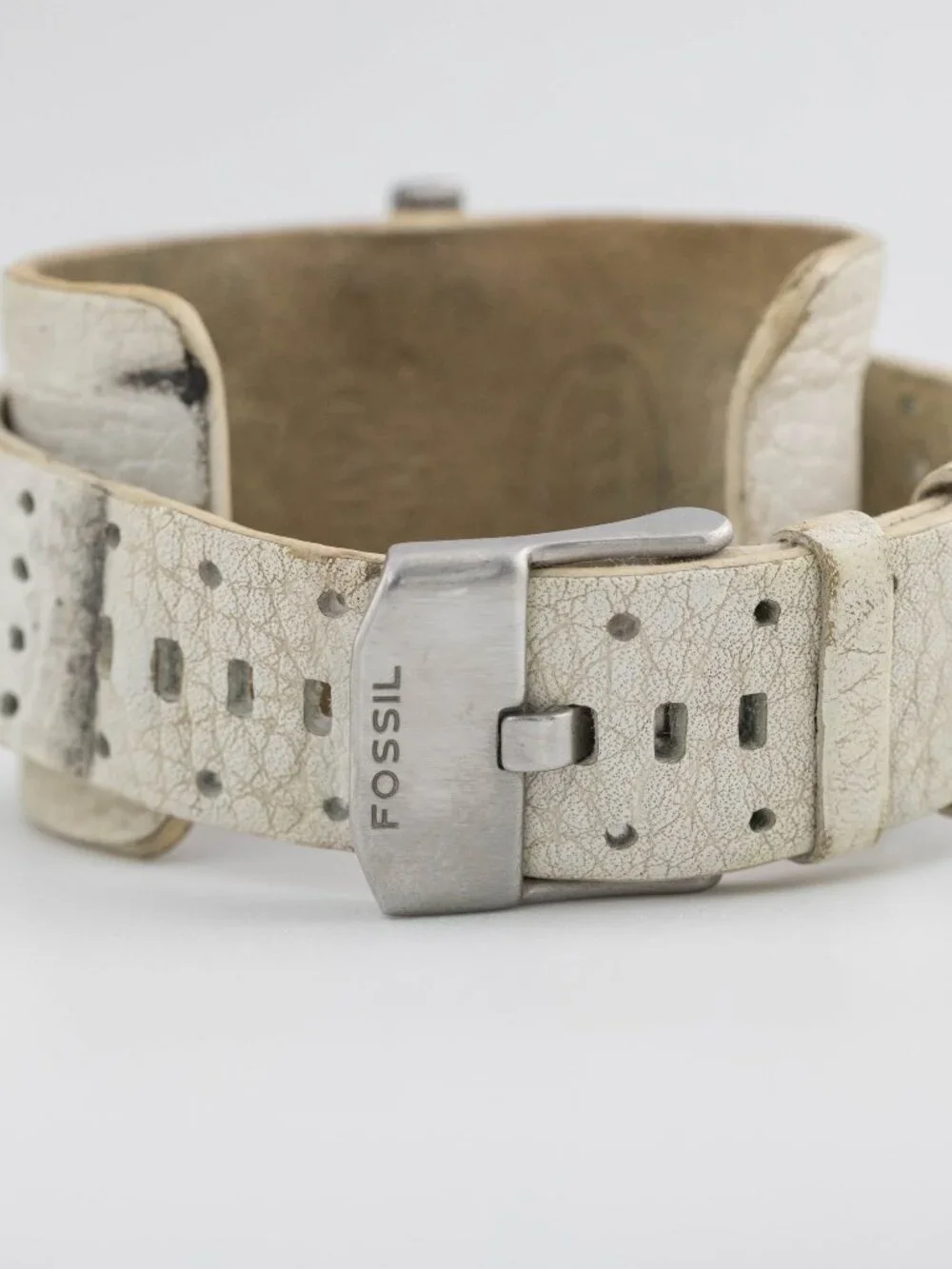 Fossil JR9407 White Leather Cuff Watch Quartz Analog Women's Fresh Battery